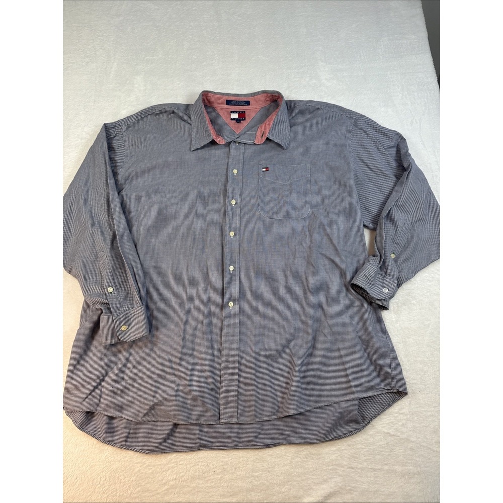 Tommy Hilfiger Men's 3XL Blue Cotton Button-Up Dress Shirt Preppy Old Money